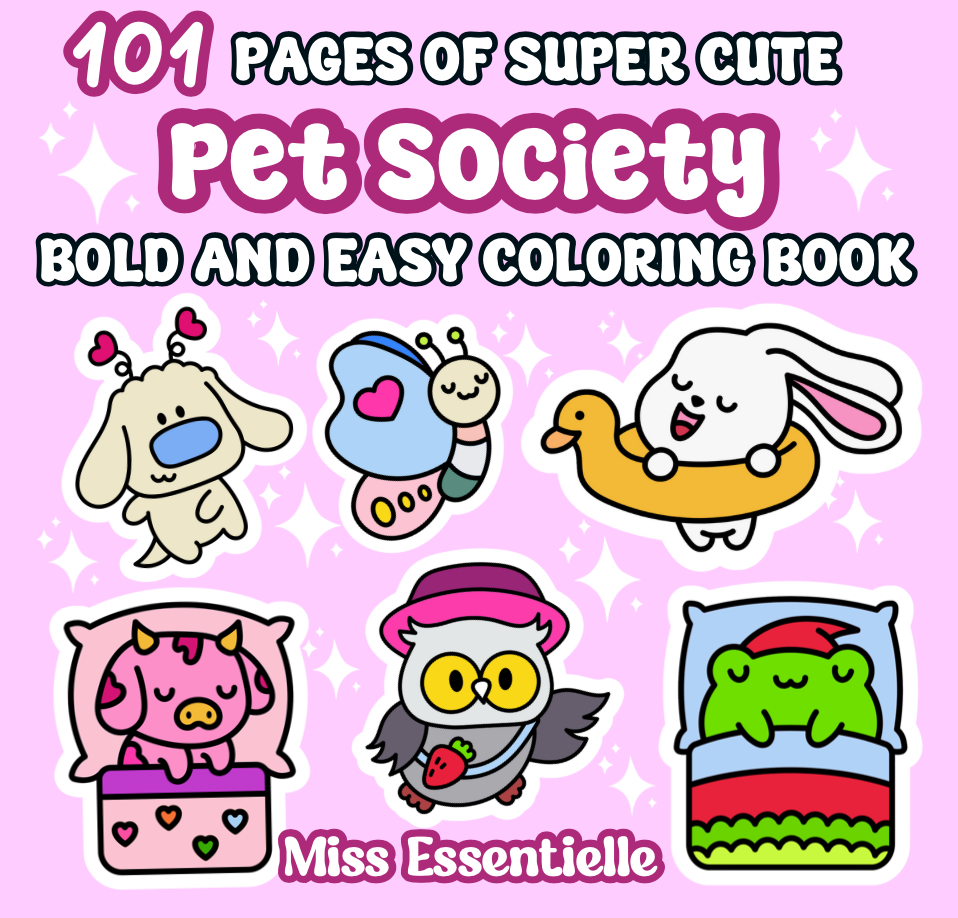 Pet Society by Miss Essentielle - Bold & Easy Digital Coloring Book Printable